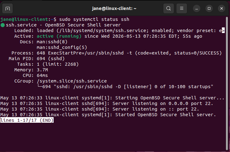 SSH service in project-x-linux-client is active.
